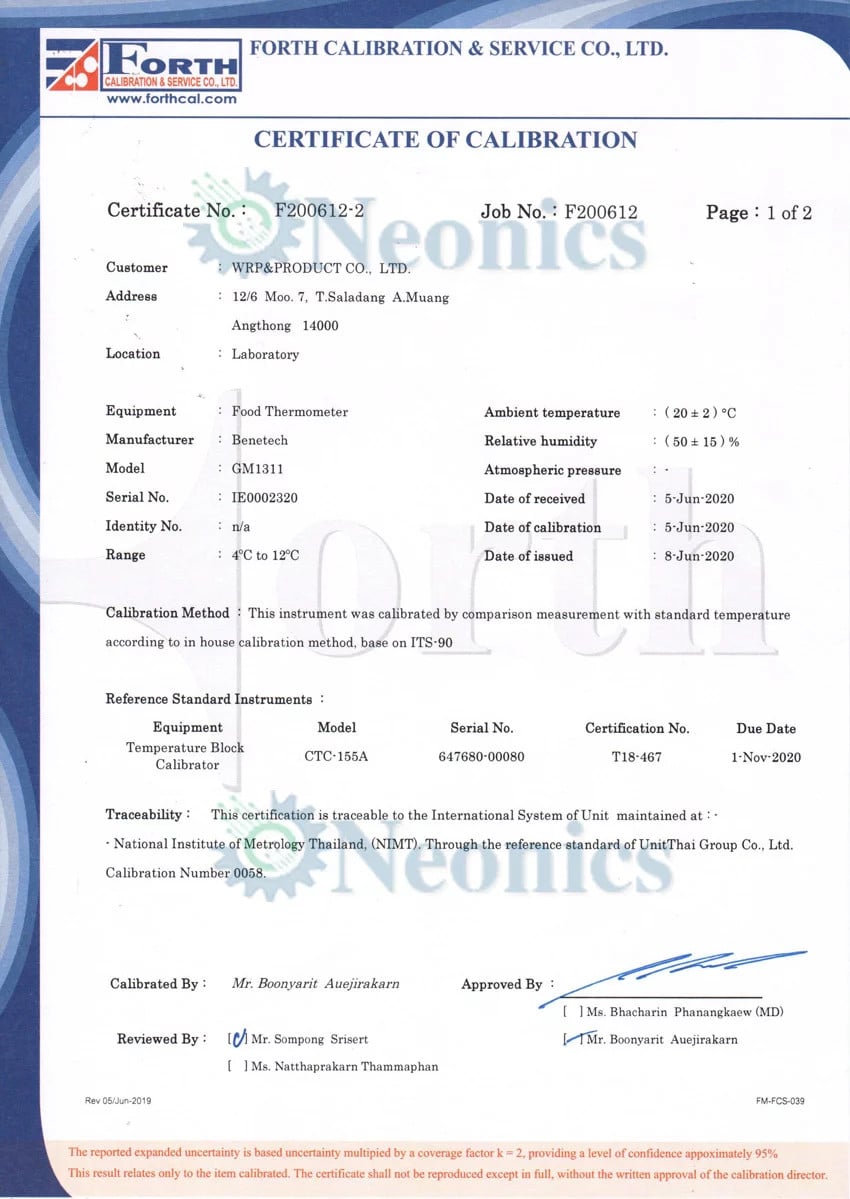 GM1311 certificate of calibration