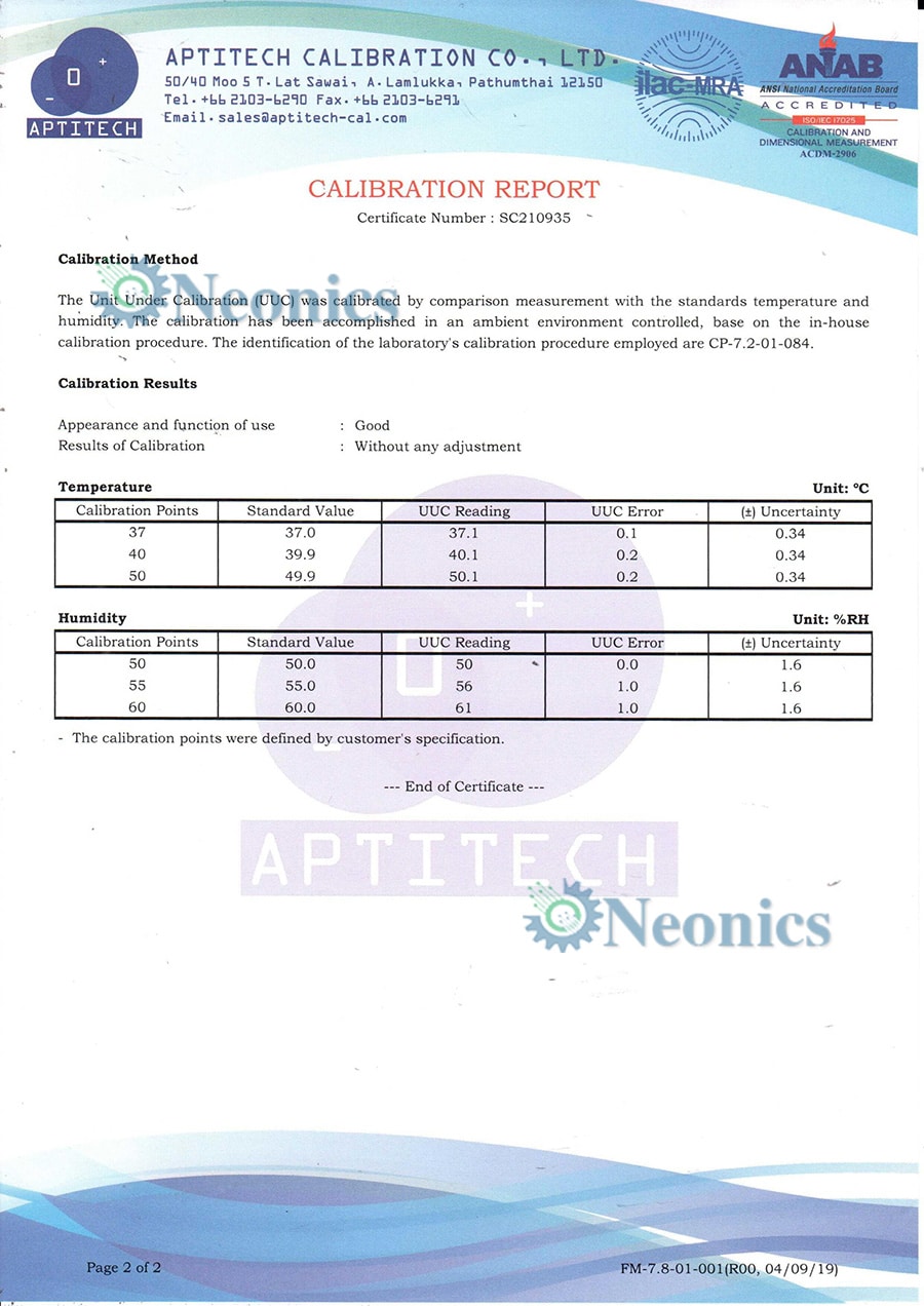 Certificate of Calibration